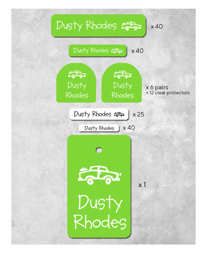 Mix of lime green  labels for preschool on a neutral background