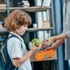 Kids name labels - school boy with name labelled lunch box