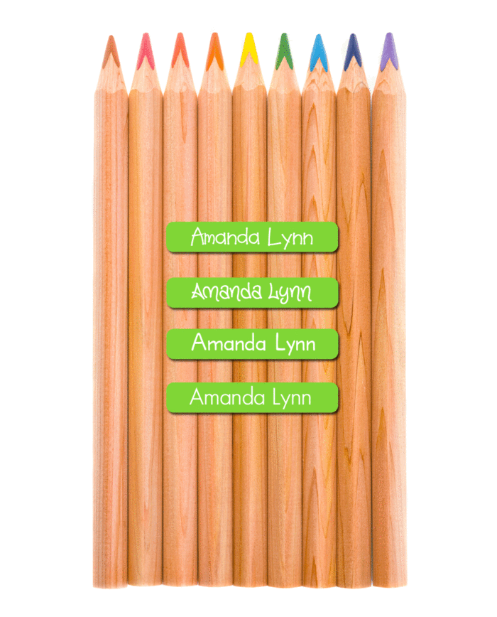 Pencil labels - wooden coloured pencils with mini name labels